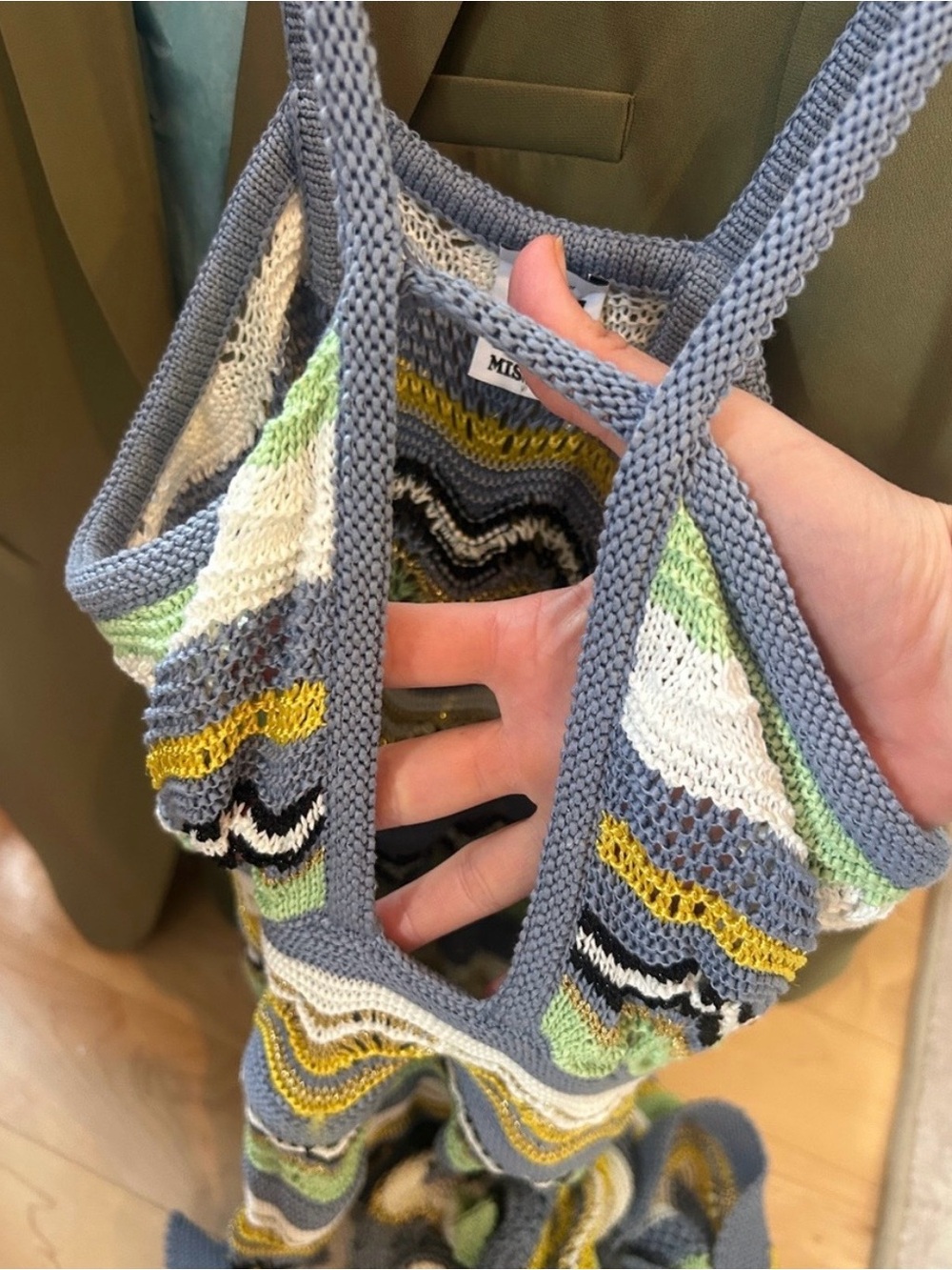 Missoni Crochet Zigzag Midi Dress in Green, Gray & White with Yellow Accents - Picture 3 of 3
